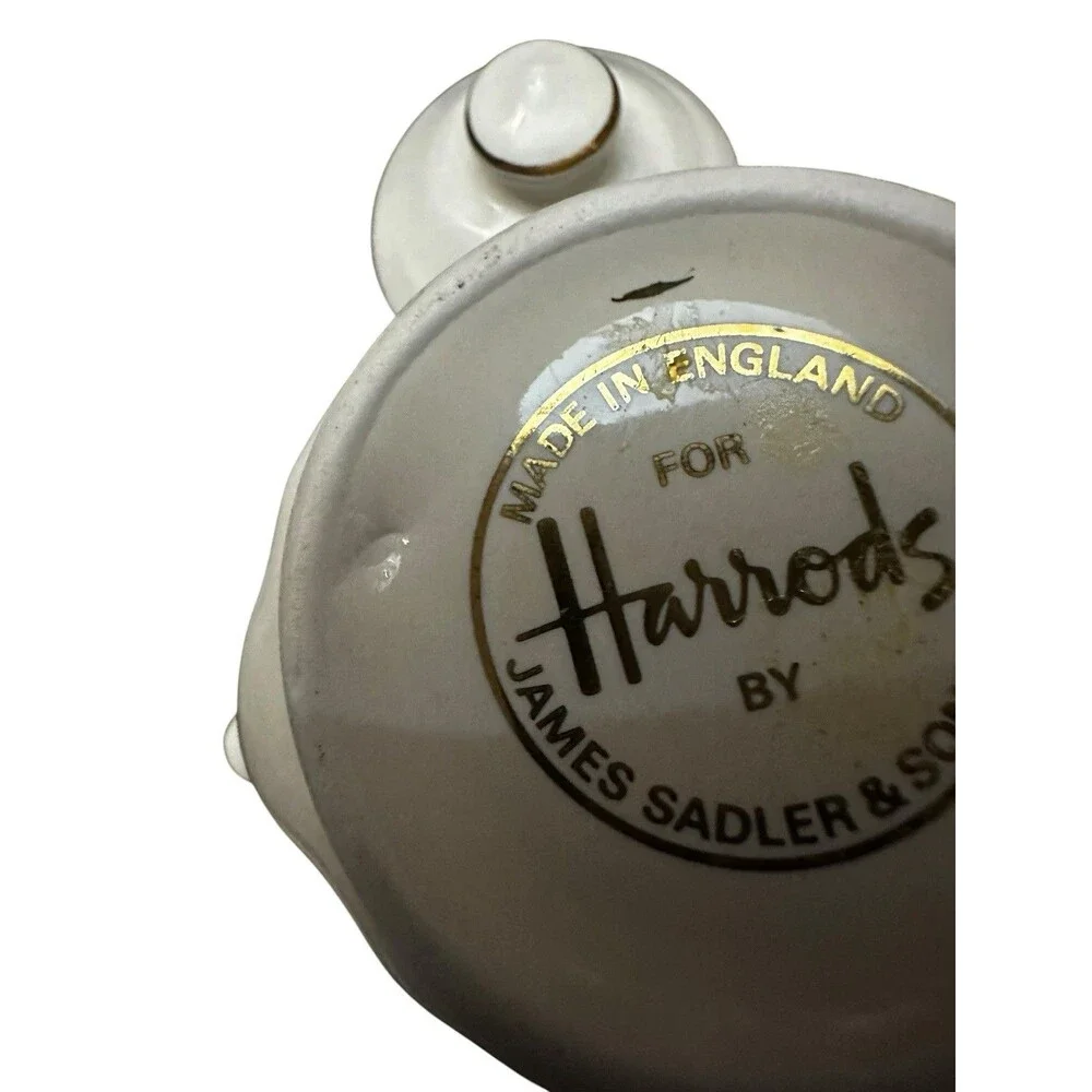 Vintage Harrods Knightsbridge White Ceramic Gold Trim Teapot James Sadler 3”